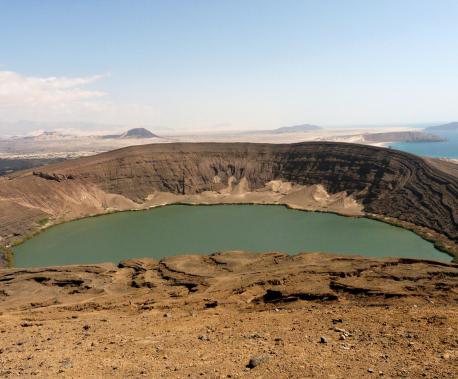 The Bir Ali Crater with the Gulf of Aden in the background, Yemen, 2009. Source: Email4Mobile. 